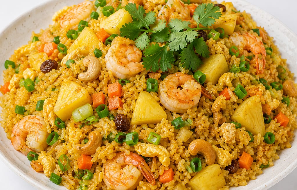 Family style Thai pineapple fried rice for lunch and dinner