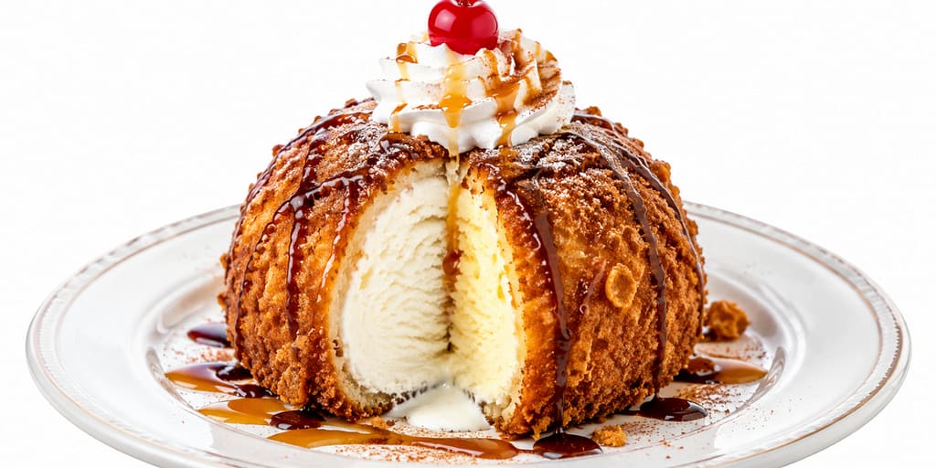 Traditional Mexican fried ice cream dessert on plate