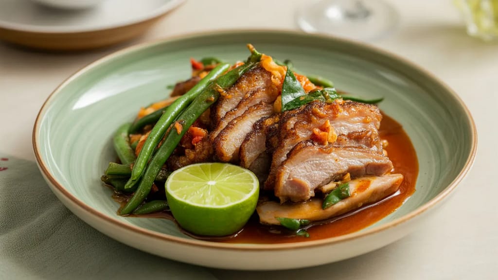 Authentic Pad Prik Khing Moo Krob at Zoob Zib Thai NYC