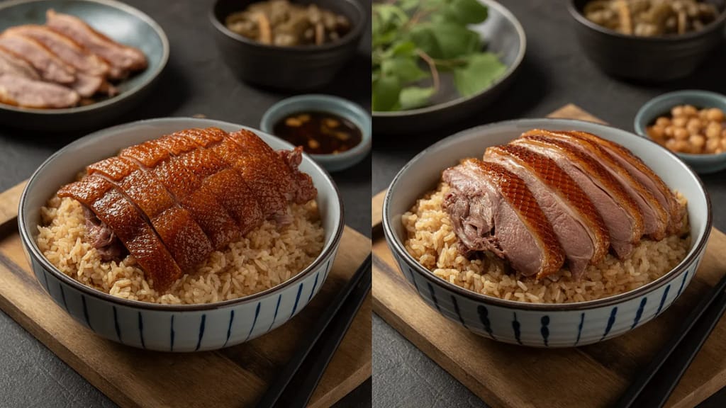 Crispy duck over rice vs roast duck over rice