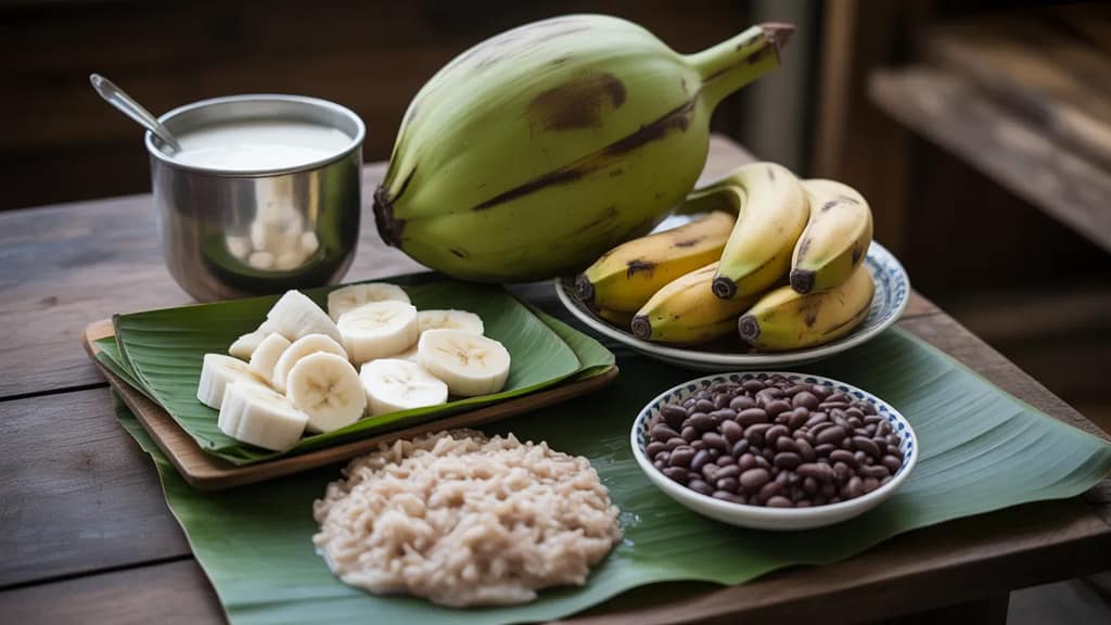 Ingredients used in Khao Tom Mud Thai sticky rice dessert