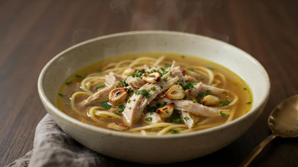 Garlic chicken noodle soup menu options at Zoobzibthai NYC