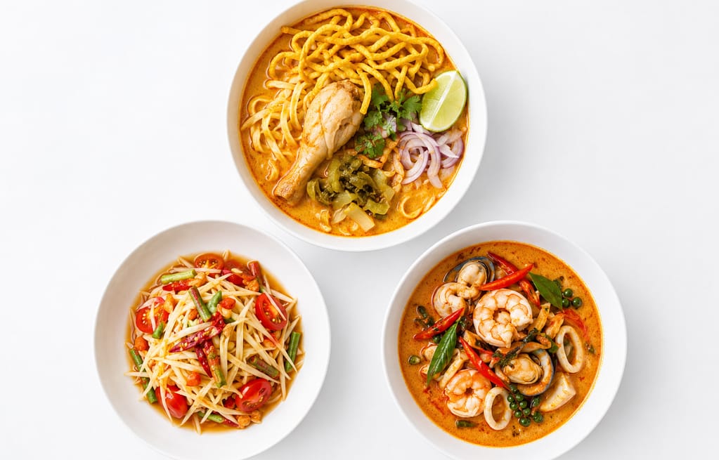 Authentic Thai regional dishes NYC northern Isan southern food on table