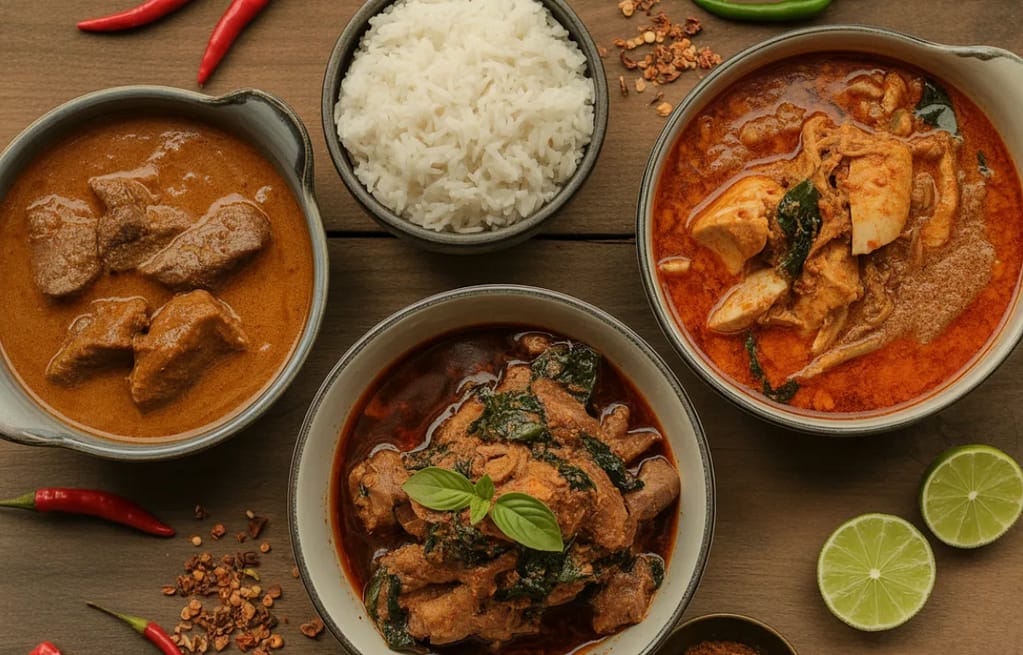 medium Thai spice level dishes on table
