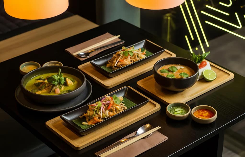 Trending Thai restaurants NYC 2026 modern Thai dishes on table