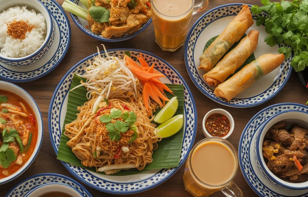 What to order with pad thai Thai meal on table NYC