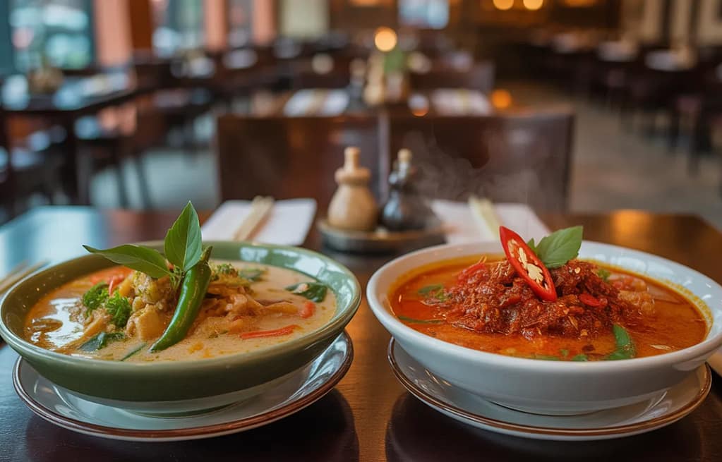 Thai spice levels vary by restaurant shown with dishes