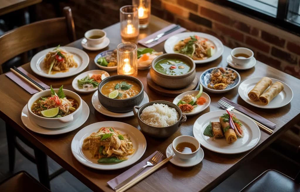 Thai restaurant table Zoob Zib Thai NYC dishes on table