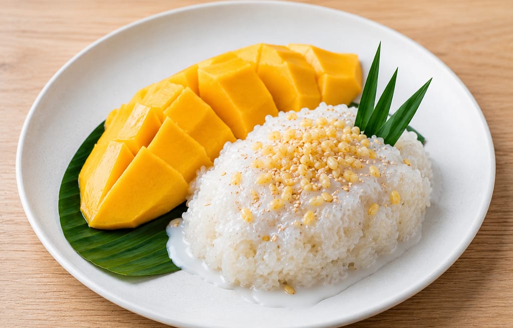 Vegan and gluten free mango sticky rice dessert in NYC
