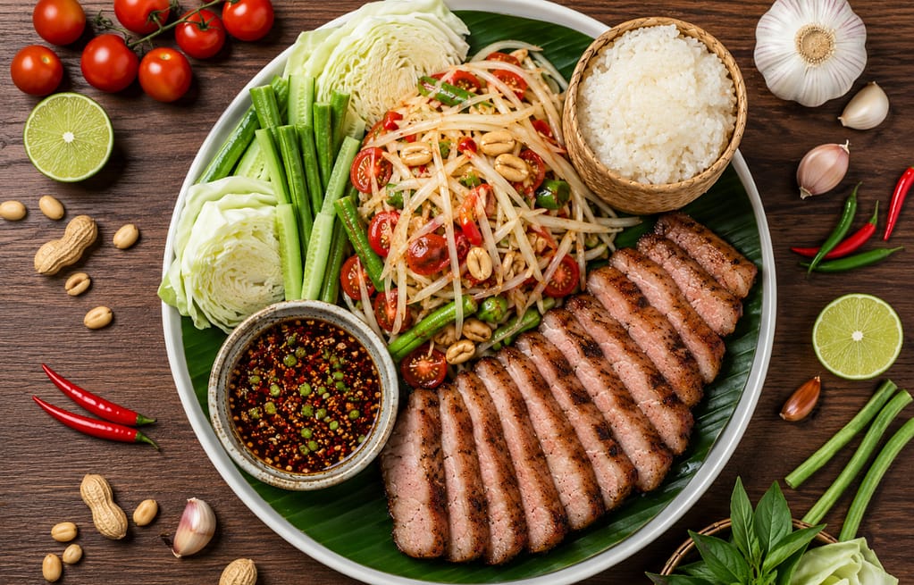 Ingredients included in Moo Yang Som Tum Thai dish