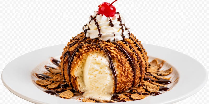Mexican fried ice cream with crispy cinnamon coating and creamy vanilla center