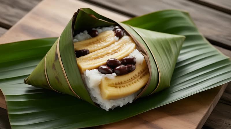 Authentic Khao Tom Mud Thai banana sticky rice dessert in banana leaf at Zoob Zib Thai NYC