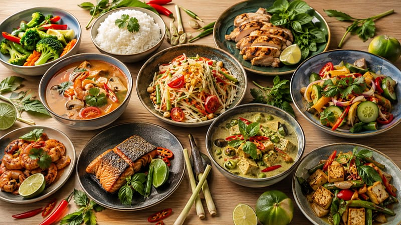 Healthy Thai food NYC with fresh vegetables, protein-rich dishes and authentic Thai ingredients