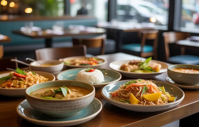 Best Thai restaurants in NYC 2026 featuring authentic Thai food dishes on table at Zoob Zib Thai NYC